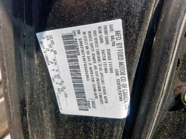 2MEFM75W7XX606863 - 1999 MERCURY GRAND MARQ BLACK photo 10