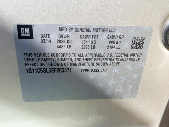 1G11C5SL6EF265471 - 2014 CHEVROLET MALIBU 1LT GOLD photo 10