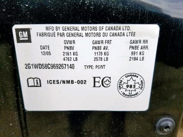 2G1WD58C969267140 - 2006 CHEVROLET IMPALA SUP 黑色 照片 10