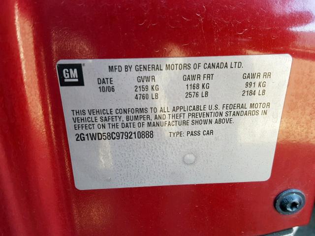 2G1WD58C979210888 - 2007 CHEVROLET IMPALA SUP Бордовый фото 10