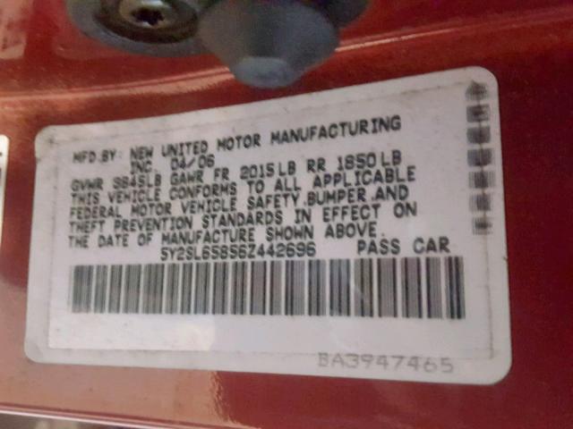 5Y2SL65856Z442696 - 2006 PONTIAC VIBE RED photo 10