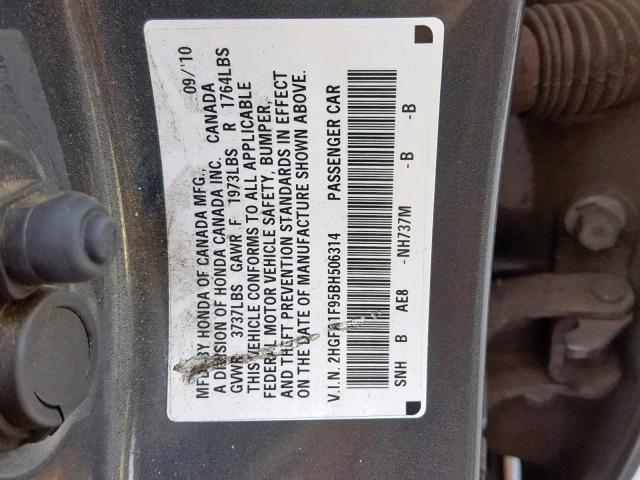 2HGFA1F95BH506314 - 2011 HONDA CIVIC EXL 石墨色 照片 10