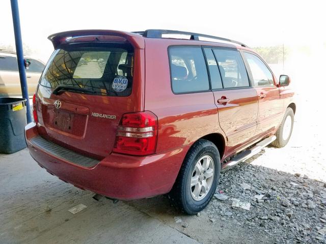 JTEGD21A130063713 - 2003 TOYOTA HIGHLANDER BURGUNDY photo 4