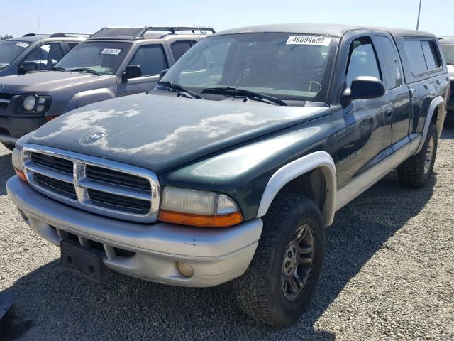 1B7GG42X42S520446 - 2002 DODGE DAKOTA SLT GREEN photo 2