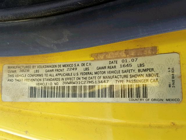 3VWRW31C27M513447 - 2007 VOLKSWAGEN NEW BEETLE ყვითელი ფოტო 10