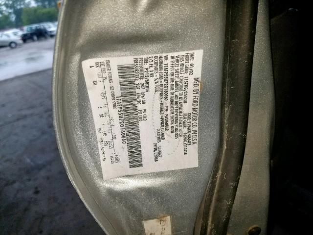 1FAFP55U72G180060 - 2002 FORD TAURUS SES SILVER photo 10