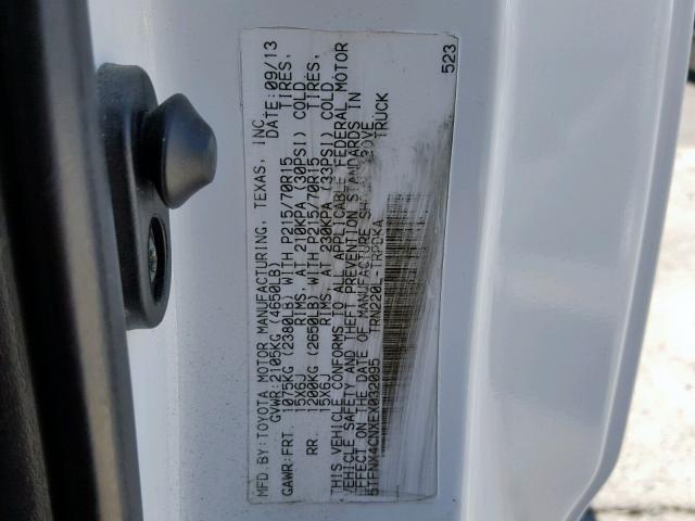 5TFNX4CNXEX032095 - 2014 TOYOTA TACOMA WHITE photo 10