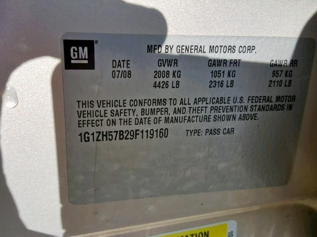 1G1ZH57B29F119160 - 2009 CHEVROLET MALIBU 1LT 金色 照片 10