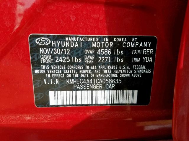 KMHEC4A41CA058635 - 2012 HYUNDAI SONATA HYB RED photo 10