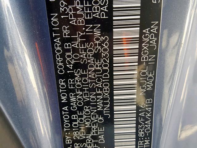 JTNJJXB01DJ023063 - 2013 TOYOTA SCION IQ BLUE photo 10