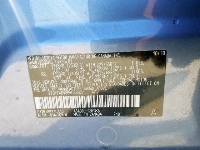 2T3YF4DV8BW056927 - 2011 TOYOTA RAV4 LIMIT BLUE photo 10