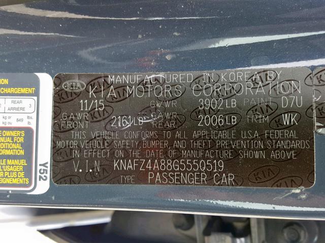 KNAFZ4A88G5550519 - 2016 KIA FORTE EX GRAY photo 10