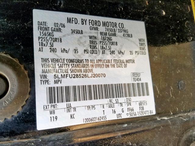 5LMFU28526LJ20070 - 2006 LINCOLN NAVIGATOR შავი ფოტო 10