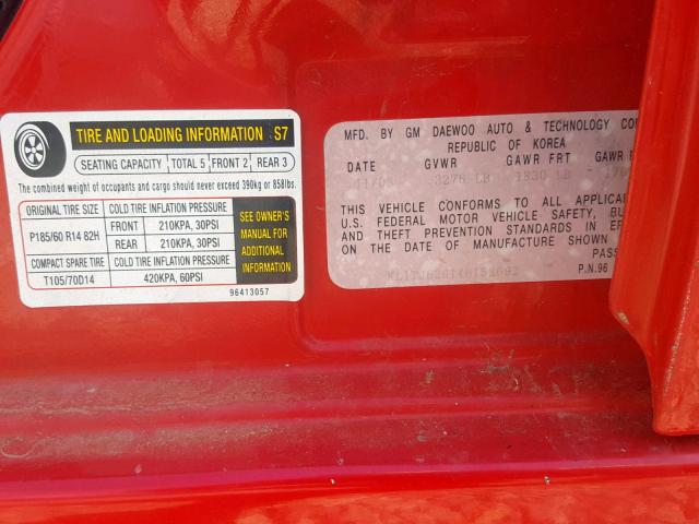 KL1TJ62614B152692 - 2004 CHEVROLET AVEO LS RED photo 10