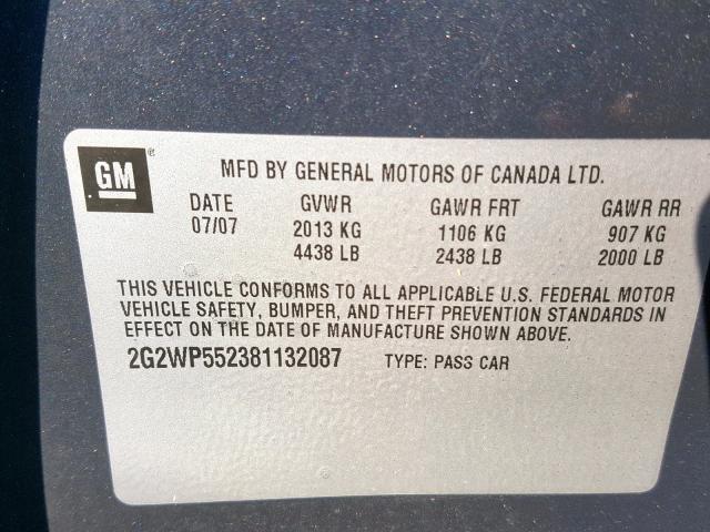 2G2WP552381132087 - 2008 PONTIAC GRAND PRIX GRAY photo 10