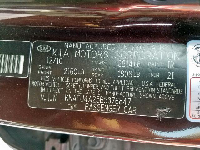 KNAFU4A25B5376847 - 2011 KIA FORTE EX PURPLE photo 10