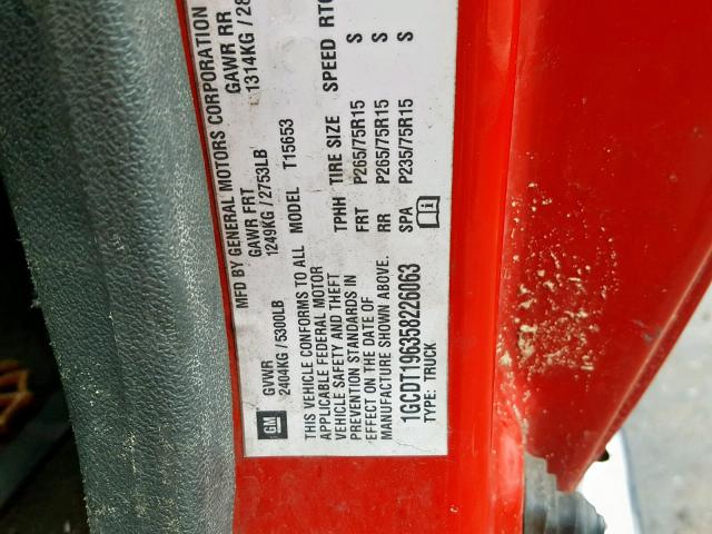 1GCDT196358226063 - 2005 CHEVROLET COLORADO RED photo 10