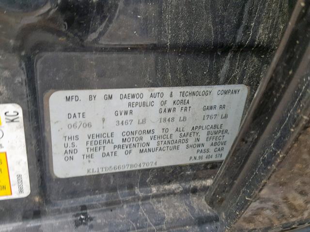 KL1TD56697B047074 - 2007 CHEVROLET AVEO BASE Қара фото 10