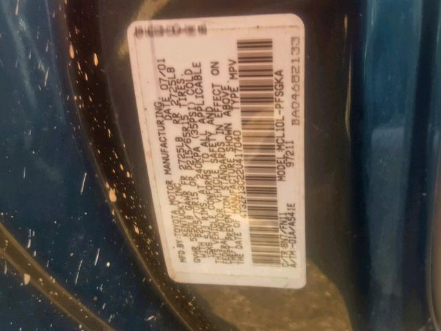 4T3ZF13C22U417040 - 2002 TOYOTA SIENNA LE BLUE photo 10