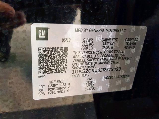 1GKS2CKJ3JR373433 - 2018 GMC YUKON DENA BLACK photo 10