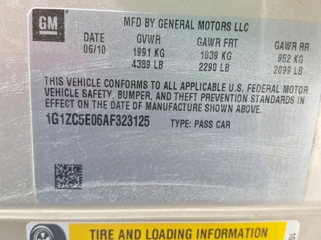 1G1ZC5E06AF323125 - 2010 CHEVROLET MALIBU 1LT 棕色 照片 10