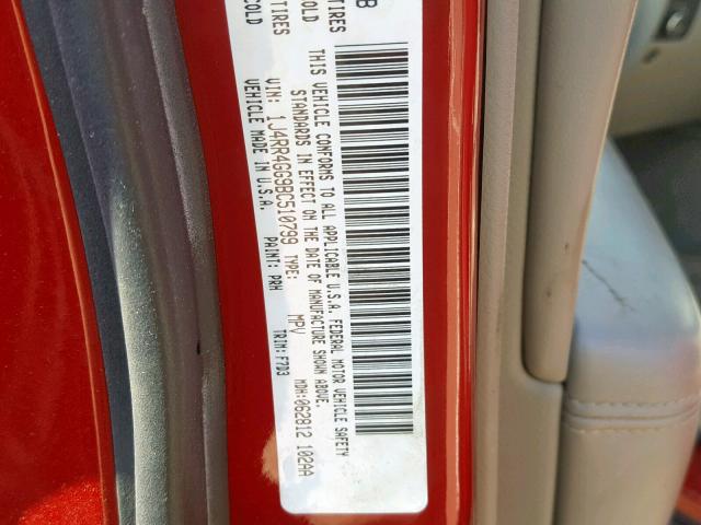 1J4RR4GG9BC510799 - 2011 JEEP GRAND CHER RED photo 10