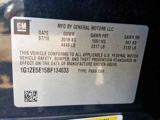 1G1ZE5E15BF134633 - 2011 CHEVROLET MALIBU LTZ 黑色 照片 10