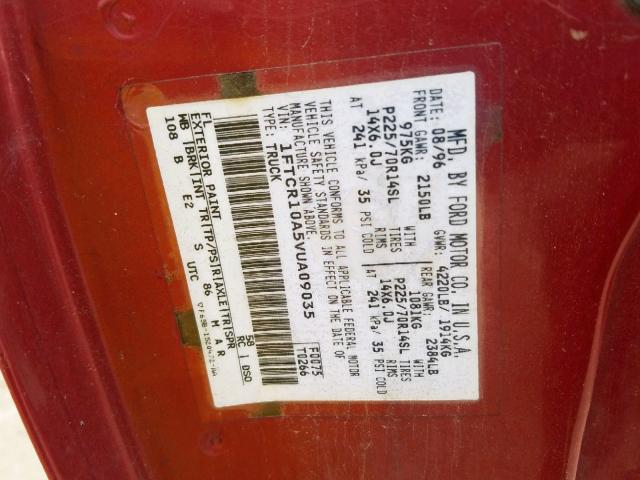 1FTCR10A5VUA09035 - 1997 FORD RANGER RED photo 10