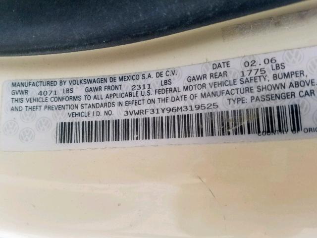 3VWRF31Y96M319525 - 2006 VOLKSWAGEN NEW BEETLE თეთრი ფოტო 10