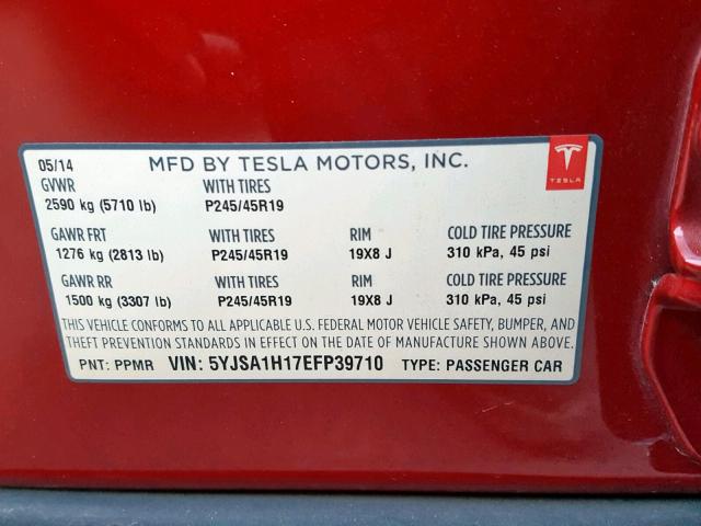 5YJSA1H17EFP39710 - 2014 TESLA MODEL S أحمر صورة 10