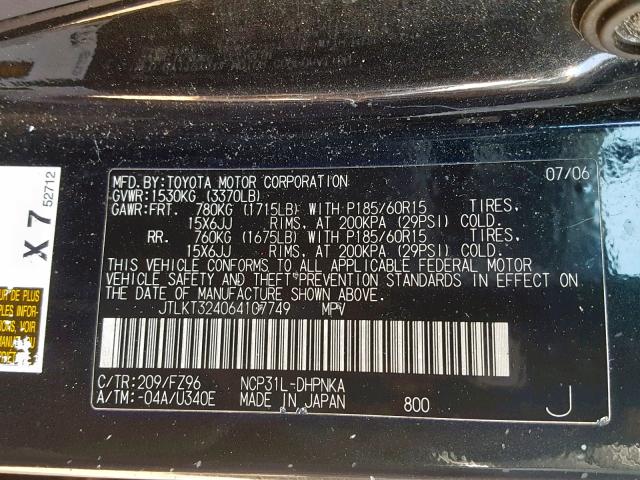 JTLKT324064107749 - 2006 TOYOTA SCION XB 黑色 照片 10