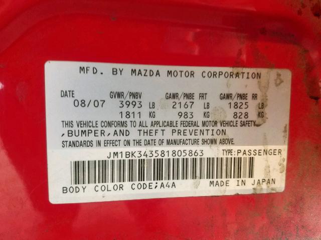 JM1BK343581805863 - 2008 MAZDA 3 HATCHBAC RED photo 10