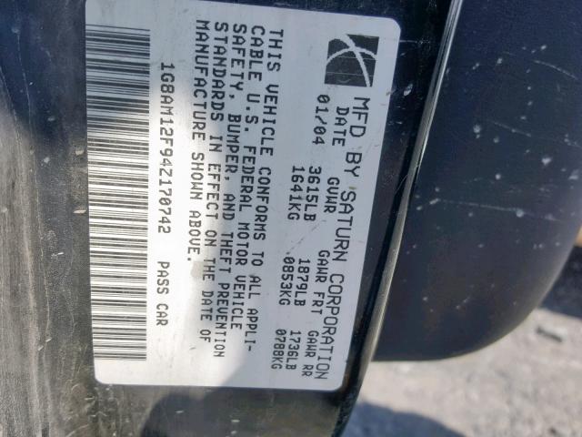 1G8AM12F94Z170742 - 2004 SATURN ION LEVEL SILVER photo 10