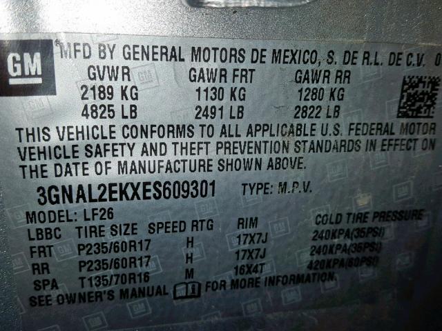 3GNAL2EKXES609301 - 2014 CHEVROLET CAPTIVA LS ოქროსფერი ფოტო 10