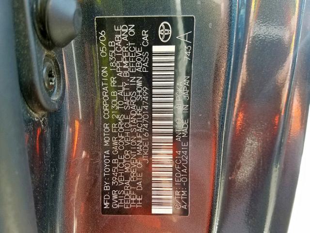 JTKDE167470147499 - 2007 TOYOTA SCION TC ნაცრისფერი ფოტო 10