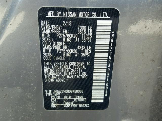 JN8AZ2ND8D9750088 - 2013 INFINITI QX56 GRAY photo 10