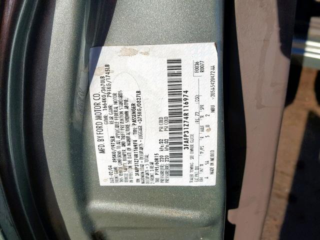 3FAFP31Z74R116974 - 2004 FORD FOCUS ZX3 GREEN photo 10
