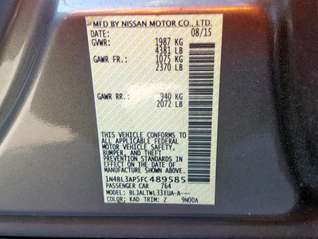 1N4BL3AP5FC489585 - 2015 NISSAN ALTIMA 3.5 GRAY photo 10