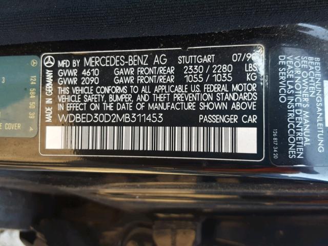 WDBED30D2MB311453 - 1991 MERCEDES-BENZ 300 E 4MAT BLACK photo 10