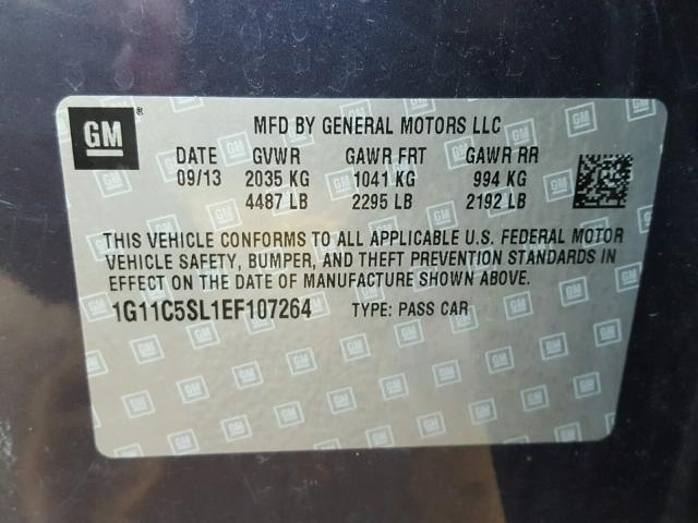 1G11C5SL1EF107264 - 2014 CHEVROLET MALIBU 1LT 蓝色 照片 10