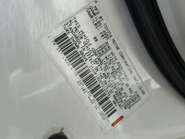 JT6HF10U6Y0122391 - 2000 LEXUS RX 300 WHITE photo 10