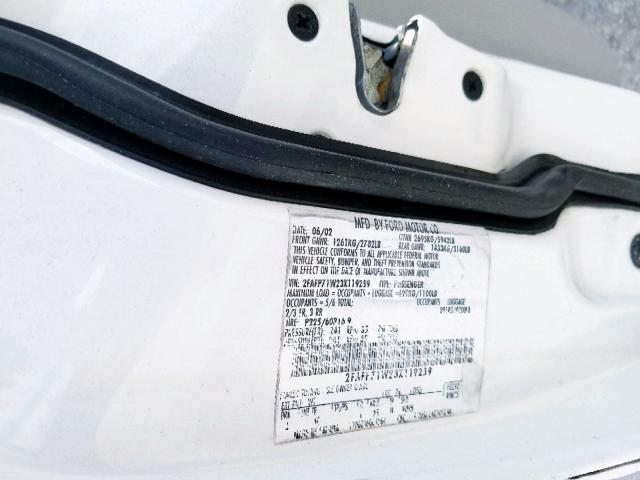 2FAFP71W23X119259 - 2003 FORD CROWN VICT WHITE photo 10