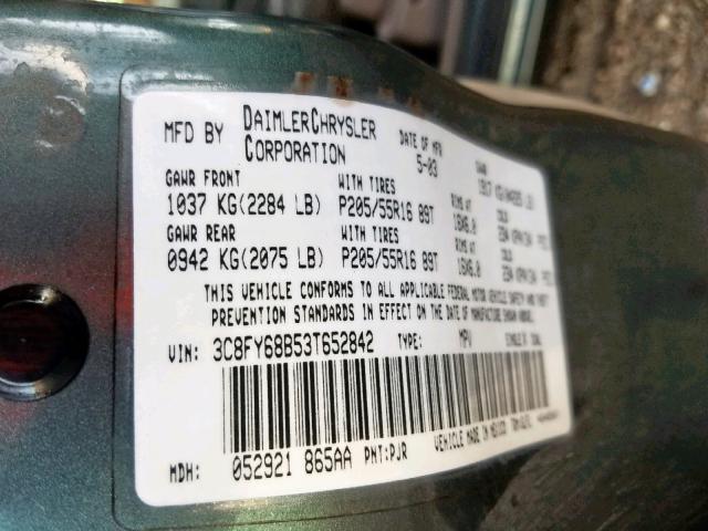 3C8FY68B53T652842 - 2003 CHRYSLER PT CRUISER GREEN photo 10