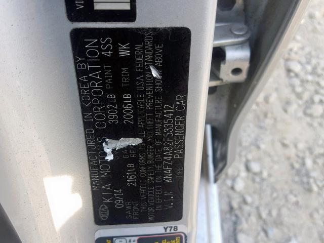 KNAFZ4A82F5335412 - 2015 KIA FORTE EX SILVER photo 10