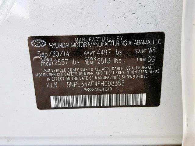 5NPE34AF4FH098355 - 2015 HYUNDAI SONATA SPO WHITE photo 10