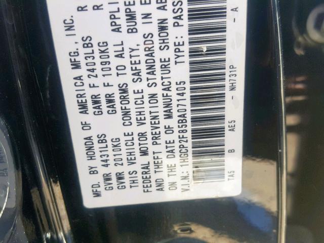 1HGCP2F85BA071405 - 2011 HONDA ACCORD EXL BLACK photo 10