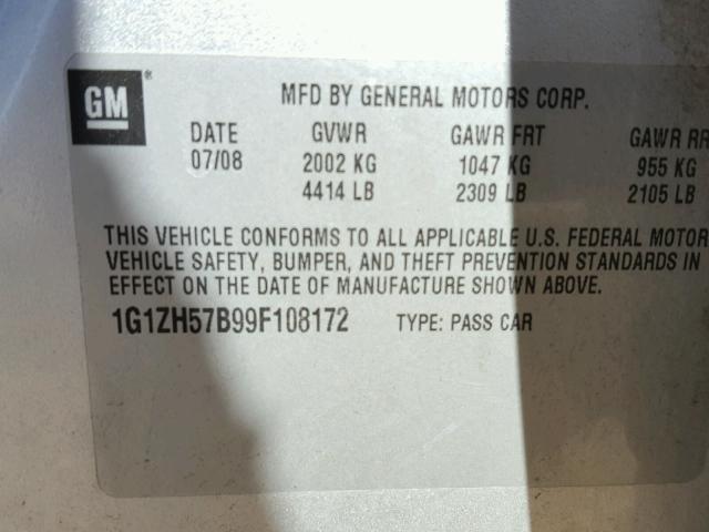 1G1ZH57B99F108172 - 2009 CHEVROLET MALIBU 1LT ვერცხლისფერი ფოტო 10