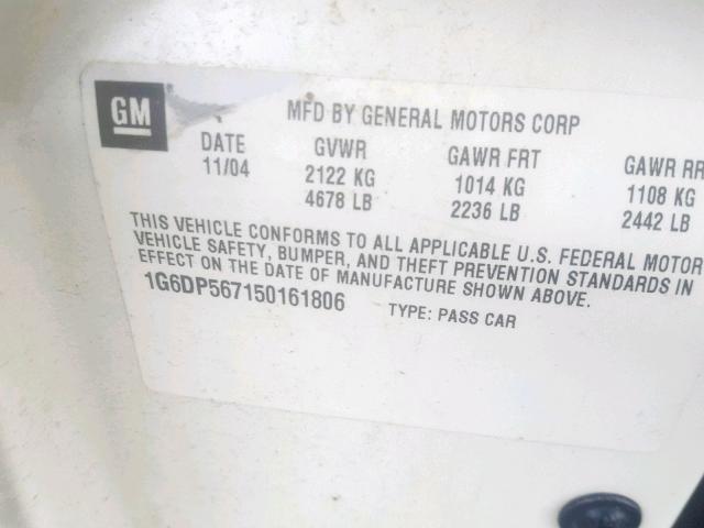 1G6DP567150161806 - 2005 CADILLAC CTS HI FEA WHITE photo 10