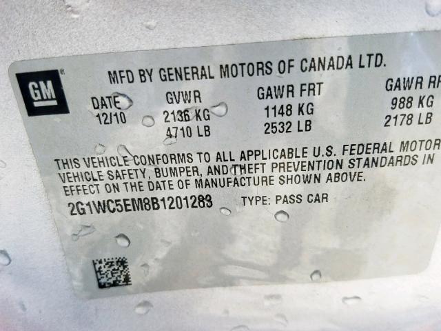 2G1WC5EM8B1201283 - 2011 CHEVROLET IMPALA LTZ SILVER photo 10