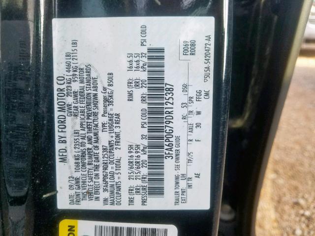 3FA6P0G79DR125387 - 2013 FORD FUSION S  photo 10